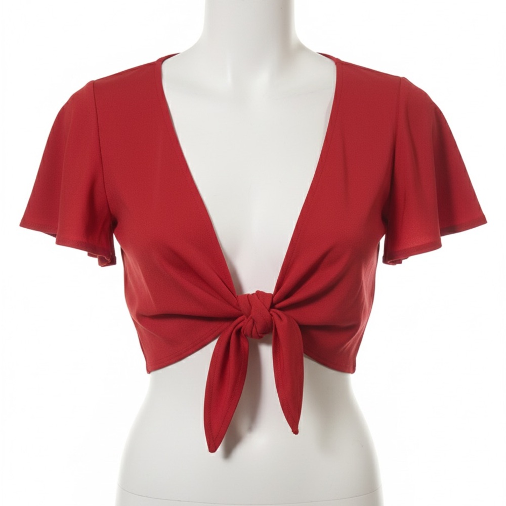 Red Tie-Front Crop Top